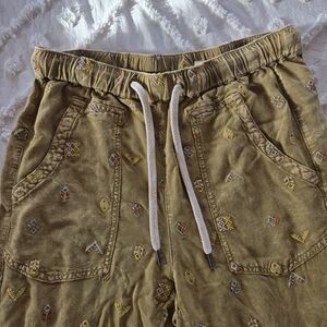Anthropologie Olive Embroidered Cropped Pants